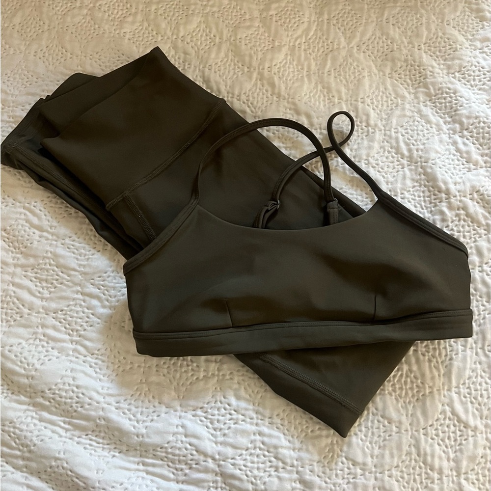 ALO Olive Green Sports Bra and Leggings Set